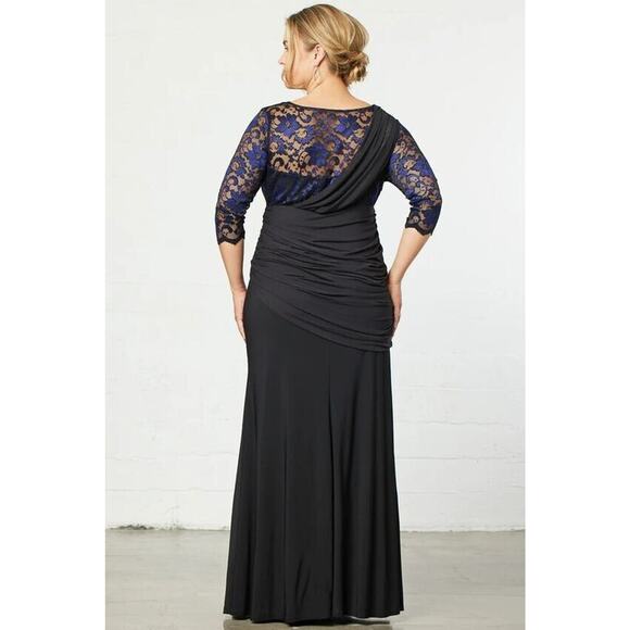 Kiyonna Dress 1X Maxi Blue Blac Soiree Style Formal Gown MOB Gala Violet Noir - Picture 3 of 5